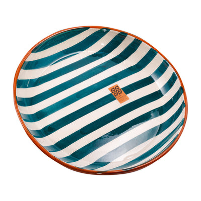 Ceramic bowl large – bold stripes teal
