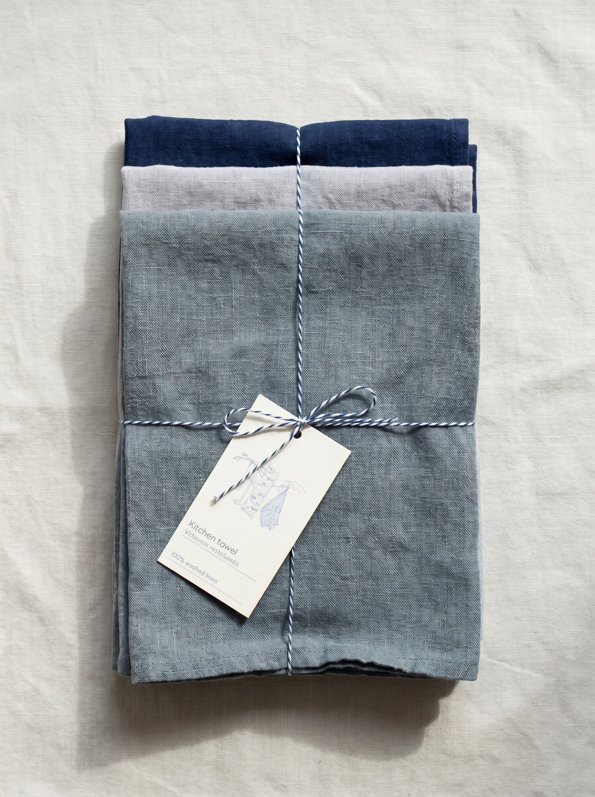 Leinen Geschirrtücher 3er-Set Blaue Stunde – Navy, Light Grey, Blue Fog von Linen Tales