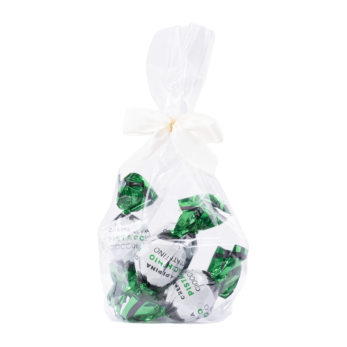 Schokokugeln Crema Alpina Pistacchio der Distilleria Marzadro im Cellobeutel